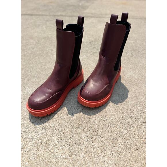 Soda Shoes Women Size 8.5 Plum Burgundy Chelsea Faux Leather Mid Calf Boots - Picture 2 of 7